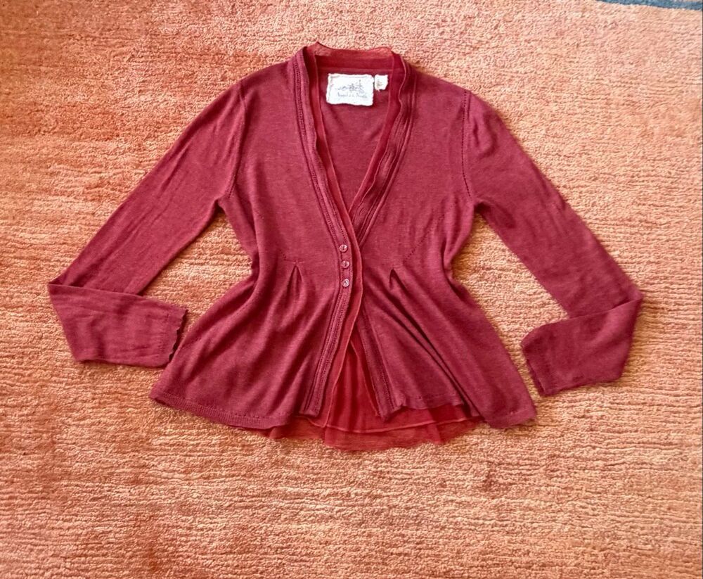 Anthropologie Angel of the North Cardigan Terracotta Silk Blend Size S